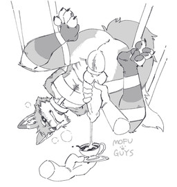 animal_genitalia animal_penis anthro anus arms_bound_behind_back arms_tied arms_tied_behind_back ball_tuft balls bdsm blush bodily_fluids bondage bound butt canine_genitalia canine_penis container cum cum_in_a_cup cum_in_beverage cum_in_coffee cum_in_container cup disembodied_hand genital_fluids genitals ghost_hand hand_on_penis knot legs_tied male milking_cum muscular muscular_anthro muscular_male pawpads paws penile penis penis_milking solo tail tea_cup tuft mofu_guys aluin_(aethylwyne) canid canine fox mammal greyscale monochrome