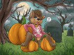 anthro black_nose blue_eyes brown_body brown_fur casual_exposure cemetery clothed clothing collar female food fruit fur genitals hair loli looking_at_viewer nipples outside piercing plant presenting presenting_pussy pumpkin pussy solo speech_bubble text tongue young young_anthro tahla hotel_transylvania mythology winnie_werewolf_(hotel_transylvania) canid canine canis mammal mythological_canine mythological_creature werecanid werecanine werecreature werewolf wolf 4:3 digital_media_(artwork) hi_res