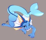 ambiguous_gender anthro anthrofied ass_up bedroom_eyes female lying_on_ground narrowed_eyes on_ground open_mouth pokemorph seductive simple_background smile solo tail shiratzu nintendo pokemon eeveelution generation_1_pokemon marine pokemon_(species) vaporeon