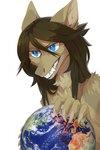 anthro arm_tuft blue_eyes brown_hair claws earth fangs female finger_claws fur grin hair inner_ear_fluff neck_tuft planet shoulder_tuft simple_background smile solo tan_body tan_claws tan_ears tan_fur tan_inner_ear_fluff teeth tuft white_background corzh77 mythology dragon furred_dragon furred_scalie mythological_creature mythological_scalie scalie hi_res