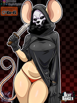 anthro black_clothing black_gloves black_handwear bone bone_mask clothing costume curvy_figure female fur gloves halloween_costume handwear holidays knife light_yellow_fur looking_at_viewer mask mouse_ears mouse_tail skull skull_mask solo skay_smidyth_samuel beat_banger bunfan_games halloween makayla_cohen mammal mouse murid murine rodent 3:4 absurd_res hi_res