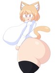 big_breasts big_butt blonde_hair bottomless breasts butt clothed clothing female hair huge_breasts huge_butt inner_ear_fluff legwear looking_at_viewer open_mouth red_eyes shirt solo thick_thighs thigh_highs topwear tuft white_body white_skin cytrusawa tsukihime type-moon neco-arc animal_humanoid cat_humanoid felid felid_humanoid feline feline_humanoid humanoid mammal mammal_humanoid absurd_res hi_res