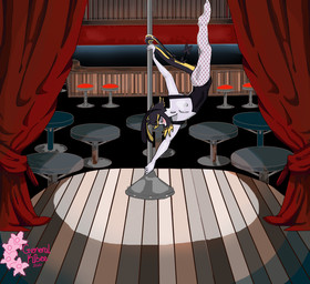 anthro bar black_clothing black_leotard bunny_costume clothing costume curtains curtains_open dancing fake_ears fake_rabbit_ears fishnet_clothing leotard male pole pole_dancing pub solo strip_club stripper stripper_pole generalkbee humanoid digital_media_(artwork) hi_res