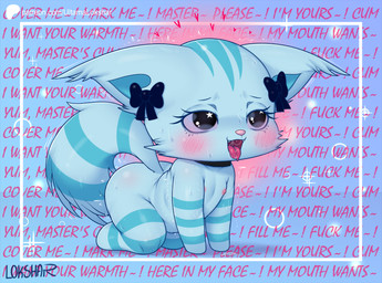 abstract_background accessory all_fours anthro areola begging_for_sex biped black_collar black_eyes black_hair_bow blue_body blue_fur bodily_fluids bow_ribbon butt collar collar_only dialogue drooling ear_tuft eyebrows female flat_chested fur grey_markings hair_accessory hair_bow hair_ribbon head_markings heart_symbol markings master nipples nude offscreen_character open_mouth pink_nose profanity ribbons ring_(marking) ringed_tail saliva saliva_on_tongue simple_background solo star_pupils striped_markings striped_tail stripes sweat tail tail_markings text text_background tongue tuft wall_of_text young young_anthro young_female ultama_lokshar beatcats sanrio chelsea_(beatcats) domestic_cat felid feline felis mammal 2026 english_text hi_res url