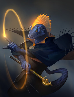 anthro blue_body blue_scales casting_spell clothed clothing fully_clothed holding_object holding_wand magic magic_user male mouth_closed orange_crest orange_magic robe scales solo tail wand charzea dungeons_and_dragons hasbro wizards_of_the_coast lizard lizardfolk_(dnd) lizardman reptile scalie absurd_res hi_res