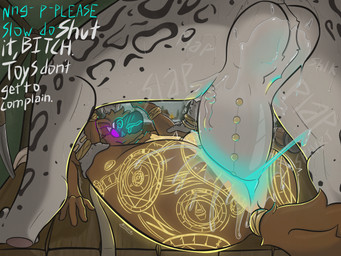 anal anal_fluids anal_penetration anthro anus balls begging big_balls big_butt big_penis blush blush_lines bodily_fluids body_writing bracelet brown_body brown_fur butt chastity_cage chastity_device collar degradation dialogue duo erection forced fur fur_markings furniture genital_fluids genital_piercing genitals glowing glowing_anus grey_body grey_fur gynomorph gynomorph/male gynomorph_penetrating huge_penis humanoid_genitalia humanoid_penis intersex intersex/intersex intersex/male intersex_penetrating jewelry knife leash leopard_spots lying machine male male_penetrated markings multicolored_body multicolored_fur nude on_back on_table penetration penile penis penis_piercing piercing pinned rape rear_view runes sex sound_effects spots submissive sweat table tail tan_body tan_fur text vein white_body white_fur writing_on_butt no_name_(artist) natasha_(no_name) no_name_(no_name) armorless_protogen felid mammal pantherine protogen snow_leopard 4:3 digital_media_(artwork) english_text hi_res