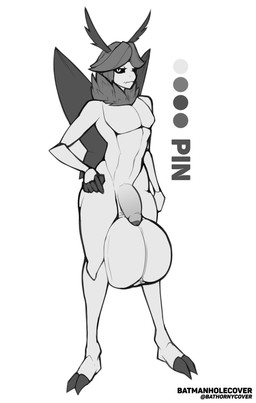 antennae_(anatomy) anthro balls big_balls foreskin genitals huge_balls hyper hyper_balls hyper_genitalia male penis solo wings batmanholecover pin_(batmanholecover) arthropod insect lepidopteran moth absurd_res hi_res model_sheet monochrome watermark