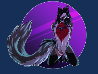 anthro beak bodily_fluids genital_fluids genitals hands_behind_back harness horn kneeling long_tail male muzzle_(object) muzzled penis precum solo tail 6-ft-demon avian 4:3 alpha_channel hi_res