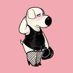 anthro balls_outline blush bulge clothed clothing detailed_bulge fishnet_clothing fishnet_legwear flustered footwear genital_outline high_heels legwear looking_at_viewer male penis_outline shoes slightly_chubby solo anonpupb family_guy brian_griffin canid canine canis domestic_dog mammal 1:1