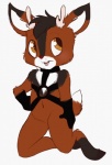 ambiguous_gender anthro antlers biped hand_on_hip harness horn kneeling looking_away open_mouth simple_background solo white_background young young_anthro feline-fattale deer mammal new_world_deer reindeer