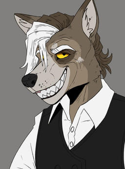 anthro black_clothing black_nose black_topwear brown_body brown_ears brown_fur brown_hair cheek_tuft clothed clothing facial_tuft fur grey_background grey_body grey_fur grey_inner_ear_fluff grin hair inner_ear_fluff looking_at_viewer male multicolored_hair simple_background smile solo topwear tuft two_tone_hair unsigned white_clothing white_hair white_topwear swampjaws kenneth_goodwin canid canine canis mammal red_wolf wolf bust_portrait hi_res portrait
