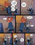 3_toes anthro claws clothed clothing dialogue feet female footwear fur male paws spread_toes text toeless_footwear toes ruffu disney zootopia judy_hopps nick_wilde canid canine fox lagomorph leporid mammal rabbit red_fox true_fox 2017 comic english_text hi_res