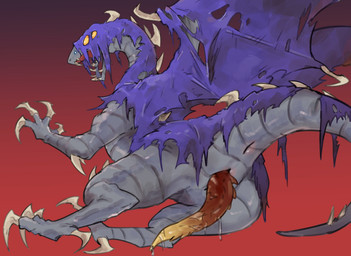 animal_genitalia animal_penis anus claws feral genital_slit genitals gradient_background gradient_penis grey_body grey_scales lying male multi_eye on_side penis plating purple_sheets raised_tail red_background red_penis ridges scales silk silk_sheet simple_background solo spiked_penis spikes spikes_(anatomy) tail tapering_penis teeth wings yellow_eyes yellow_penis buta99 capcom monster_hunter larynkir elder_dragon vaal_hazak 2020 colored digital_drawing_(artwork) digital_media_(artwork) shaded