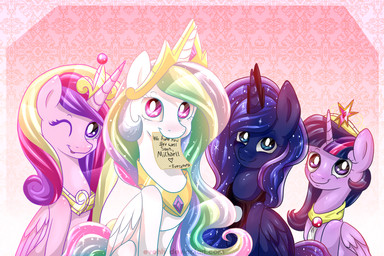 blue_body blue_eyes blue_fur crown feathered_wings feathers female fur group hair headgear horn multicolored_hair note pink_body pink_fur purple_body purple_eyes purple_fur purple_hair royalty smile tiara two_tone_hair white_body white_fur wings evehly friendship_is_magic hasbro my_little_pony mythology michael_morones princess_cadance_(mlp) princess_celestia_(mlp) princess_luna_(mlp) twilight_sparkle_(mlp) equid equine mammal mythological_creature mythological_equine winged_unicorn 2014 3:2 digital_media_(artwork) sibling_(lore)