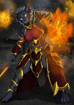 anthro black_nose breasts claws clothing detailed_background fangs female fingers fire fur grey_body grey_fur magic magic_user medium_breasts robe solo spell teeth toony tian_kazuki blizzard_entertainment warcraft shadowfox_(nyxcha) canid mammal werecanid werecreature worgen absurd_res detailed hi_res