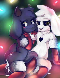 after_sex anthro anthro_on_anthro belly belly_inflation big_belly black_body black_fur blush bodily_fluids cum cum_in_ass cum_inside duo eyewear fur genital_fluids genitals glasses inflation male male/male mostly_nude penis shota white_body white_fur young young_anthro young_male maehdoggie deltarune undertale undertale_(series) asriel_dreemurr_(god_form) ralsei boss_monster_(undertale) bovid caprine darkner goat mammal 2019 absurd_res hi_res