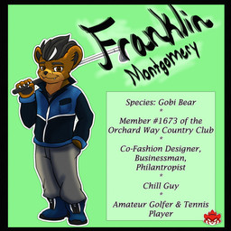 anthro black_hair blue_boots blue_clothing blue_footwear blue_jacket blue_topwear boots bottomwear brown_body brown_eyes brown_fur claws clothing countershading fangs footwear fur golf_club grey_bottomwear grey_clothing grey_pants hair holding_object jacket logo male mature_male multicolored_hair pants shoes slim smile smiling_at_viewer solo standing tan_body tan_countershading teeth text topwear sinisterslyfox bear brown_bear mammal ursine 1:1 digital_drawing_(artwork) digital_media_(artwork) english_description english_text hi_res shaded soft_shading