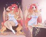 anthro big_breasts breasts female hair long_hair multicolored_hair scissors sitting solo towel towel_only two_tone_hair wings bunnywhiskerz hasbro my_little_pony mythology fan_character equid equine mammal mythological_creature mythological_equine pegasus digital_media_(artwork) hi_res shaded