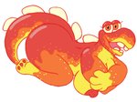 anthro breasts female looking_at_viewer lying multicolored_body nipples nude on_front slightly_chubby solo spritedraws mario_bros nintendo super_mario_world blargg scalie