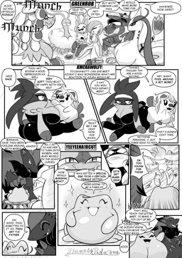 10_panel_comic ambiguous_gender answer antennae_(anatomy) anthro beak big_breasts black_text breasts busty_feral butt cheek_spots closed_smile dialogue ellipsis exclamation_point eyelashes eyes_closed featureless_breasts female feral gesture group hair hair_over_eye hand_gesture hug hugging_another looking_at_another machine motion_lines mouth_closed one_eye_obstructed open_mouth open_smile pointing pointing_at_another question question_mark questions_and_answers running_away scut_tail short_tail sitting smile sound_effects sparkles speech_bubble tail talking_to_another text text_box tongue wings heavenlyproductions nintendo pokemon altaria aquatic celebi ditto_(pokemon) gardevoir generation_1_pokemon generation_2_pokemon generation_3_pokemon generation_5_pokemon generation_7_pokemon generation_8_pokemon genesect humanoid kommo-o leavanny legendary_pokemon mammal milotic oshawott pokemon_(species) raboot robot zoroark 2026 absurd_res comic english_text hi_res monochrome