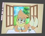 anthro beverage coffee feral frappuccino male smile solo bluizer nintendo pokemon pokemon_mystery_dungeon spike_chunsoft starbucks buizel_buiz buizel generation_4_pokemon pokemon_(species) hi_res