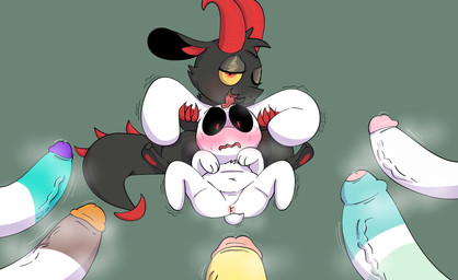 anthro anus bedroom_eyes group gynomorph horn imminent_sex intersex licking male narrowed_eyes nervous null_bulge seductive shaking tail tongue crazymazies chikn_nuggit mythology bezel_(chikn_nuggit) cheezborger_(chikn_nuggit) chikn_nuggit_(chikn_nuggit) cofi_(chikn_nuggit) fwench_fwy_(chikn_nuggit) iscream_(chikn_nuggit) slushi_(chikn_nuggit) dragon lagomorph leporid mammal mythological_creature mythological_scalie rabbit scalie 2023 digital_media_(artwork) hi_res nonbinary_(lore)