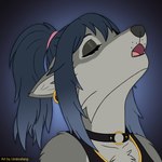 anthro blue_hair chest_tuft clothing collar countershading ear_piercing ear_ring eyelashes eyes_closed eyeshadow female fur grey_body grey_fur hair highlights_(coloring) howl makeup piercing ponytail ring_piercing solo tuft umbrafang emmy_(umbrafang) canid canine canis mammal wolf 1:1 icon