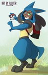 action_pose anthro anthro_fursuiter backpack clothing cosplay costume fursuit fursuiter fursuiting heterochromia male pokeball pose solo suit allatir nintendo pokemon jake_thumpings generation_4_pokemon lagomorph leporid lucario mammal pokemon_(species) rabbit hi_res