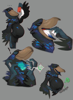 anthro beak belly black_body grey_background male object_vore simple_background solo vore 80sarchosaur avian bird pelecaniform shoebill 2021 absurd_res hi_res