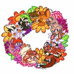 ambiguous_gender anthro chibi flower plant wreath cheddarpup jamie_knox_(jamiekaboom) canid canine canis domestic_cat domestic_dog felid feline felis hybrid lagomorph leporid mammal mephitid mouse murid murine rabbit rodent skunk 1:1 hi_res