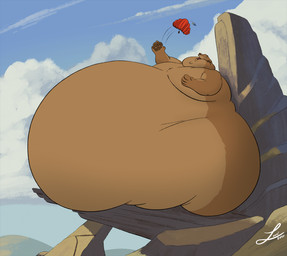 anthro belly big_belly female female_anthro fur huge_belly hyper hyper_belly macro macro_anthro macro_female morbidly_obese morbidly_obese_female obese obese_female overweight overweight_female solo tan_body tan_fur yellow_sclera fatlouie disney the_lion_king nala_(the_lion_king) felid lion mammal pantherine colored hi_res