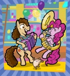 accordion alternate_species brass_instrument duet female feral fur group male music musical_instrument pink_body pink_fur ponification silly smile sousaphone tail teamwork wind_instrument fufhesl friendship_is_magic hasbro my_little_pony cheese_sandwich_(mlp) pinkie_pie_(mlp) earth_pony equid equine horse mammal pony