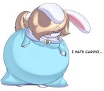 belly big_belly blonde_hair blue_clothing blue_dress blue_eyes clothing dialogue dress female hair huge_belly looking_down obese obese_female overweight overweight_female simple_background slightly_chubby slightly_chubby_female solo text tired white_background white_body white_ears princecoffeecakes mario_plus_rabbids_sparks_of_hope raving_rabbids rayman_(series) ubisoft rabbid_rosalina lagomorph mammal rabbid 2023 english_text shaded simple_shading