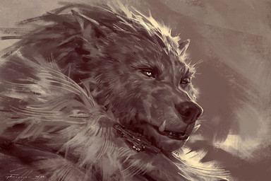 anthro armor clothing fangs fluffy fur fur_coat male muscular muscular_anthro muscular_male realistic sharp_teeth solo teeth taran_fiddler elden_ring fromsoftware blaidd_(elden_ring) canid canine canis mammal wolf 2022 3:2 detailed digital_media_(artwork) hi_res monochrome sepia signature