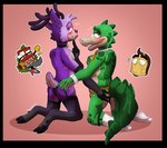 anthro antlers butt butt_grab clothing collar duo fingers fur green_body green_fur hand_on_butt horn legwear male male/male panties purple_body purple_fur red_nose stockings toony underwear raccoon_garbage toontown_corporate_clash toontown_online bellringer_(ttcc) duck_shuffler_(ttcc) gulliver_(smuttales) alligator alligatorid crocodilian deer mammal reptile scalie 2024 digital_media_(artwork) hi_res