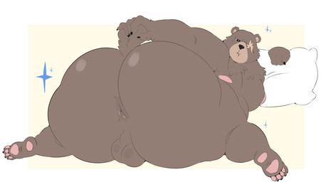 5_fingers anthro anus backsack balls big_butt black_claws black_nose brown_body brown_fur butt claws fingers fur genitals looking_back male nipples nude_anthro nude_male overweight overweight_anthro overweight_male pawpads perineum pillow pink_nipples pink_pawpads presenting presenting_anus rear_view small_tail solo tail angusart mihoyo zenless_zone_zero ben_bigger bear mammal 2025 absurd_res english_description hi_res
