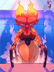 absurd_res anthro beak big_breasts big_nipples black_clothing blue_body bodily_fluids bracelet breasts bumpy_skin burnt chromatic_aberration cleavage clothed clothed_female clothing collar curvy_figure duo elemental_manipulation eyebrows female female_focus fire fire_manipulation flaming_hair flaming_tail front_view generation_1_pokemon hi_res hourglass_figure huge_nipples jewelry lava magmar melting melting_metal multicolored_body nintendo nipple_outline nipples one-piece_swimsuit open_mouth orange_body pain pokemon pokemon_(species) pool poolside pronounced_browridge pseudo_hair rabiosin red_body red_eyes scalding shell side_boob small_breasts small_mouth small_waist solo_focus spiked_bracelet spikes steam swimwear tail tan_clothing tears tears_of_pain thick_eyebrows thick_thighs thin_neck two_tone_body wartortle wasp_waist water wide_hips