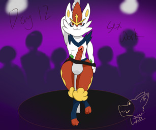 3_toes anthro ball_bulge big_penis clothed clothing erection feet fluffy genitals glans group huge_penis jockstrap legs_around_pole looking_at_viewer male money_in_jockstrap multicolored_body partially_clothed penis platform pole red_eyes red_legs sex_work silhouette simple_background solo_focus strip_club stripper_pole thick_thighs toes underwear underwear_down white_body wdigni42 nintendo pokemon cinderace generation_8_pokemon lagomorph mammal pokemon_(species) 6:5 absurd_res hi_res shaded watermark