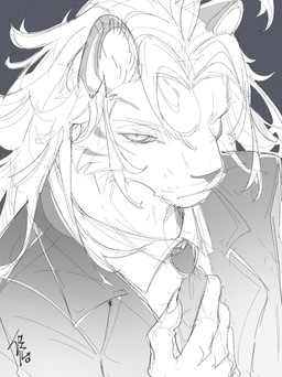 5_fingers anthro black_clothing black_necktie black_suit claws clothed clothed_anthro clothed_male clothing collared_shirt dress_shirt finger_claws fingers fur grey_background hair light_body light_fur long_hair looking_at_viewer male mouth_closed necktie pupils shirt simple_background slit_pupils solo suit topwear white_dress_shirt white_hair chiayeeee felid mammal pantherine tiger 2024 absurd_res bust_portrait digital_drawing_(artwork) digital_media_(artwork) hi_res portrait signature