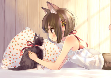 5_fingers black_body black_fur brown_hair clothed clothing dipstick_tail duo female feral fingers fur hair human_and_animal_ears markings multi_ear quadruped smile tail tail_markings young young_female young_humanoid tsukasa_kuga animal_humanoid cat_humanoid domestic_cat felid felid_humanoid feline feline_humanoid felis humanoid mammal mammal_humanoid 2015
