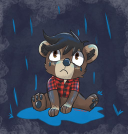 anthro bodily_fluids crying flannel_shirt male raining sitting solo tears wet razzle_the_red bear brown_bear mammal ursine hi_res