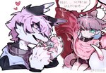 anthro bodily_fluids chinese_text domestic_cat duo extreme_size_difference felid feline felis female kemono licking licking_another mammal narrow_hips oral pink_tongue predator/prey rodent saliva size_difference teeth text thin_thighs tongue zhang_gun