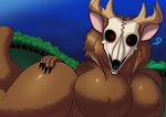 anthro big_breasts breasts brown_body brown_fur female fur hand_on_hip heart_symbol huge_breasts outside solo wide_hips cobalt_canine american_mythology indigenous_north_american_mythology mythology north_american_mythology deer mammal wendigo