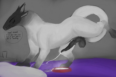 4_ears all_fours animal_genitalia balls bed bodily_fluids bowl container cum cum_in_bowl cum_in_container ejaculation feral fur furniture genital_fluids genitals male multi_ear musk paws penis presenting presenting_penis raised_leg sheath smile smiling_at_viewer smirk smirking_at_viewer solo tail teasing teasing_viewer white_body white_fur corvidtree mythology therif_(corvidtree) dragon mythological_creature mythological_scalie scalie hi_res