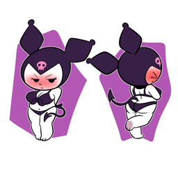 anthro black_eyes blush blush_lines bottomwear bra breasts butt chibi cleavage clothed clothed_anthro clothed_female clothing eyelashes female looking_at_viewer medium_breasts navel panties rear_view simple_background slightly_chubby solo spade_tail tail topwear underwear white_body monica_moneybell onegai_my_melody sanrio kuromi demon lagomorph leporid mammal rabbit 2025 absurd_res digital_media_(artwork) hi_res