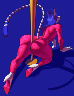 all_fours anthro big_butt biped butt clothing female footwear grinding high_heels pole shoes solo stripper_pole thick_thighs tight_clothing crackiepipe poptart_the_tiger felid feline mammal hi_res