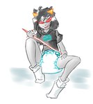 black_hair clean_diaper clothed clothing diaper eyewear female footwear glasses grey_body grey_skin hair holding_object horn not_furry shirt simple_background sitting socks solo topwear wearing_diaper white_background moorph homestuck ms_paint_adventures terezi_pyrope alien humanoid troll_(homestuck)