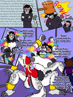 4_arms accessory ambiguous_gender anthro anthro_to_taur armpit_hair ball_gag ball_growth bdsm black_hair blue_body blue_fur bodily_fluids body_hair body_size_growth bondage bonk_(sound_effect) bound breast_growth breasts brown_hair clitoris clothing cock_ring collar cuff_(restraint) cum drooling duo edging eyewear fangs forced forced_transformation fur gag genital_fluids genital_growth genitals glasses growth hair hair_growth hammer herm hypnosis intersex intersex_transformation jewelry macro magic mind_control moral_degeneration multi_arm multi_limb nipples penile penis penis_accessory penis_growth penis_jewelry pubes restraints ringed_eyes robe saliva sex_toy size_difference size_transformation sparkles spiral spiral_eyes spots teeth text tools torn_clothing transformation vaginal_fluids vibrator vibrator_on_penis vulva white_body white_fur sandentwins smidges_(sandentwins) animal_humanoid felid felid_taur humanoid mammal mammal_humanoid mammal_taur pantherine pantherine_taur rodent rodent_humanoid sciurid sciurid_humanoid snow_leopard snow_leopard_taur taur tree_squirrel_humanoid 3:4 comic english_text hi_res