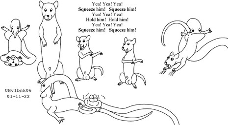 age_difference animal_genitalia ball_bite ball_squeeze balls chanting cheering clawing_at_ground clawing_floor feral fur genitals group head_in_mouth larger_pred long_tail male male/male male_pred male_prey multiple_pred multiple_prey nude nude_pred nude_prey older_pred oral_vore penis sheath simple_background size_difference tail unwilling_prey vore white_background willing_pred young young_prey younger_prey urbanhermit mammal murid murine rat reptile rodent scalie snake 2001 black_and_white dated monochrome