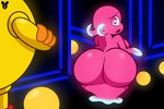 ambiguous_gender big_butt biped breasts butt duo eyebrows eyelashes female fingers huge_butt looking_at_another open_mouth pink_breasts pink_butt pink_eyes pupils standing tongue white_pupils white_sclera wide_hips yellow_body luanctoons pac-man_(series) pac-man pinky_(pac-man) ghost spirit 2025 absurd_res hi_res